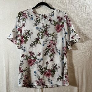 Jenny Boston Ruffle Sleeve Floral Top Blouse Medium